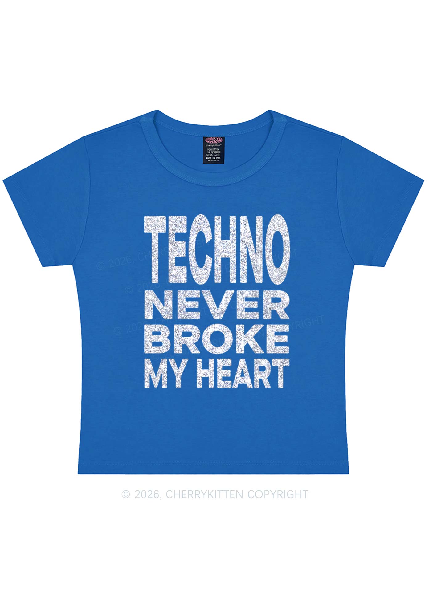 Glitter Techno Heart Y2K Baby Tee Cherrykitten