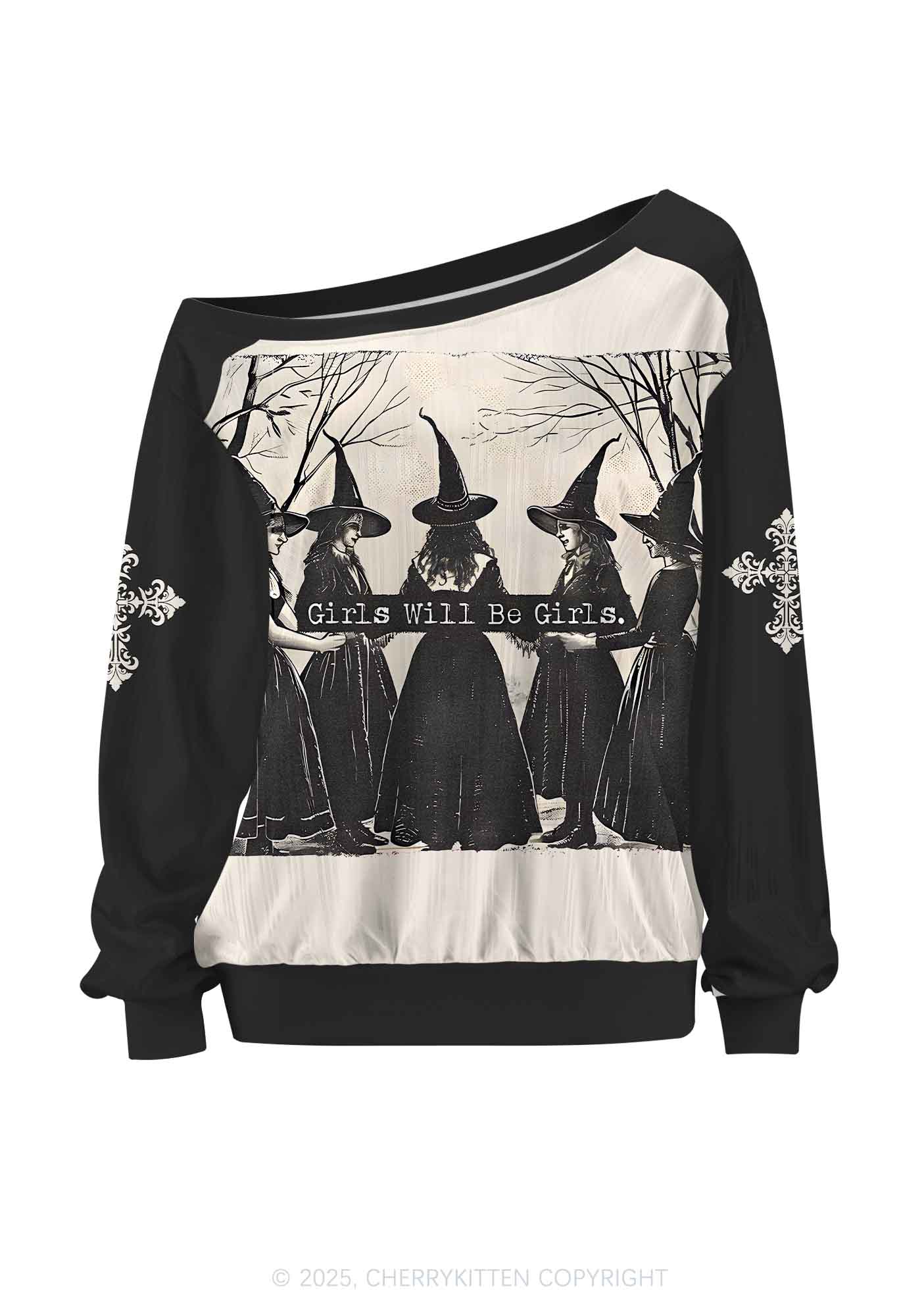 Custom Halloween Girls Will Be Girls Y2K Off Shoulder Long Sleeve Sport Jersey Shirts Cherrykitten