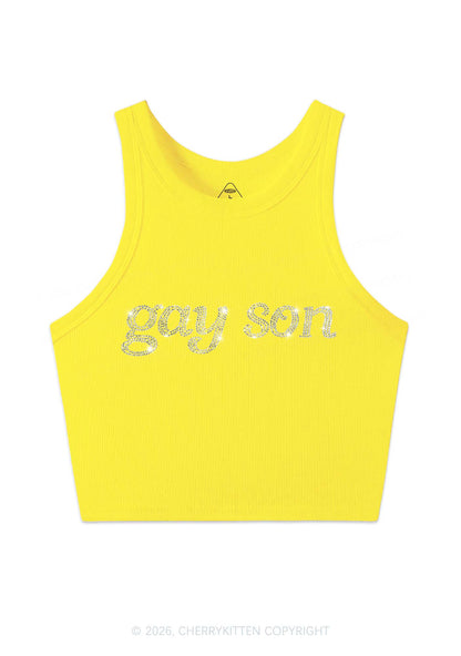 Rhinestone Gay Son Pride Y2K Crop Tank Top Cherrykitten