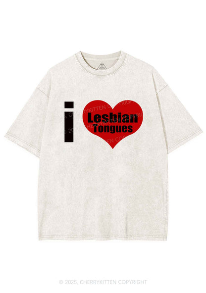 I Love Lesbian Tongues Y2K Shirts Washed Tee Cherrykitten