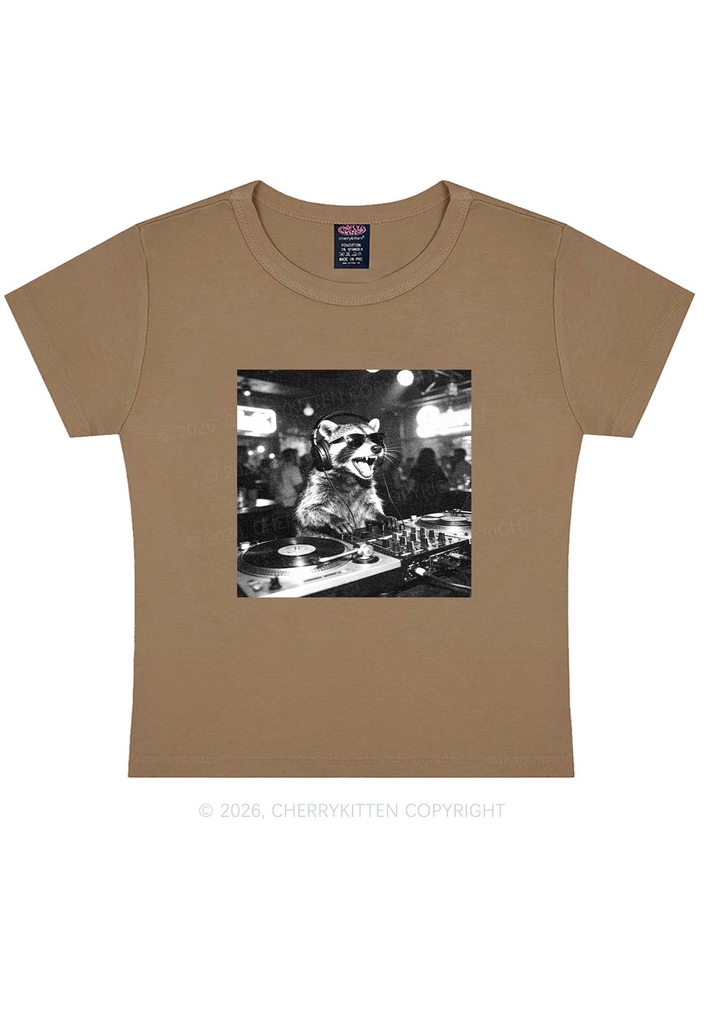 Vintage DJ Raccoon Y2K Baby Tee Cherrykitten