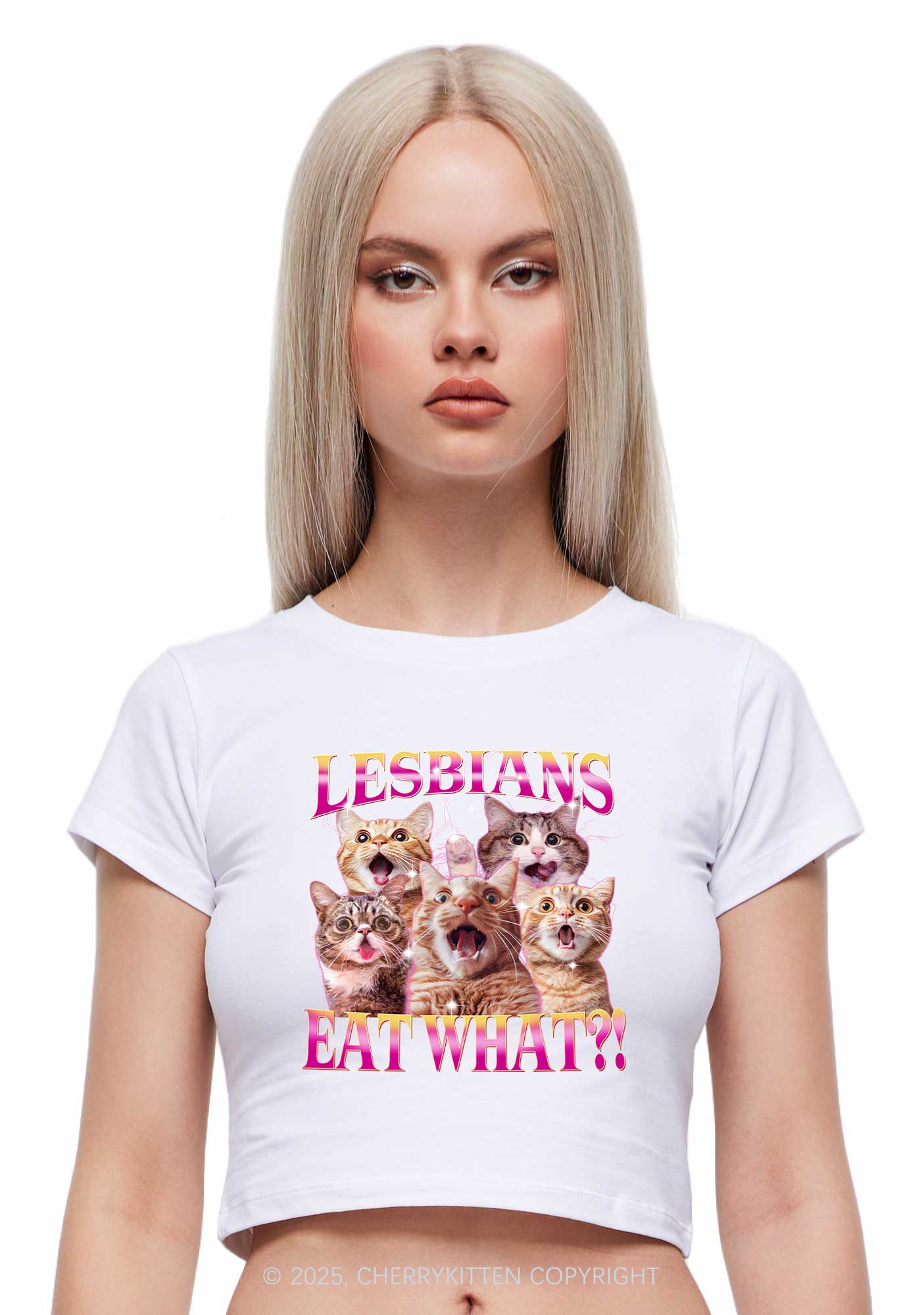 Funny Lesbian Cat Y2K Baby Tee Cherrykitten