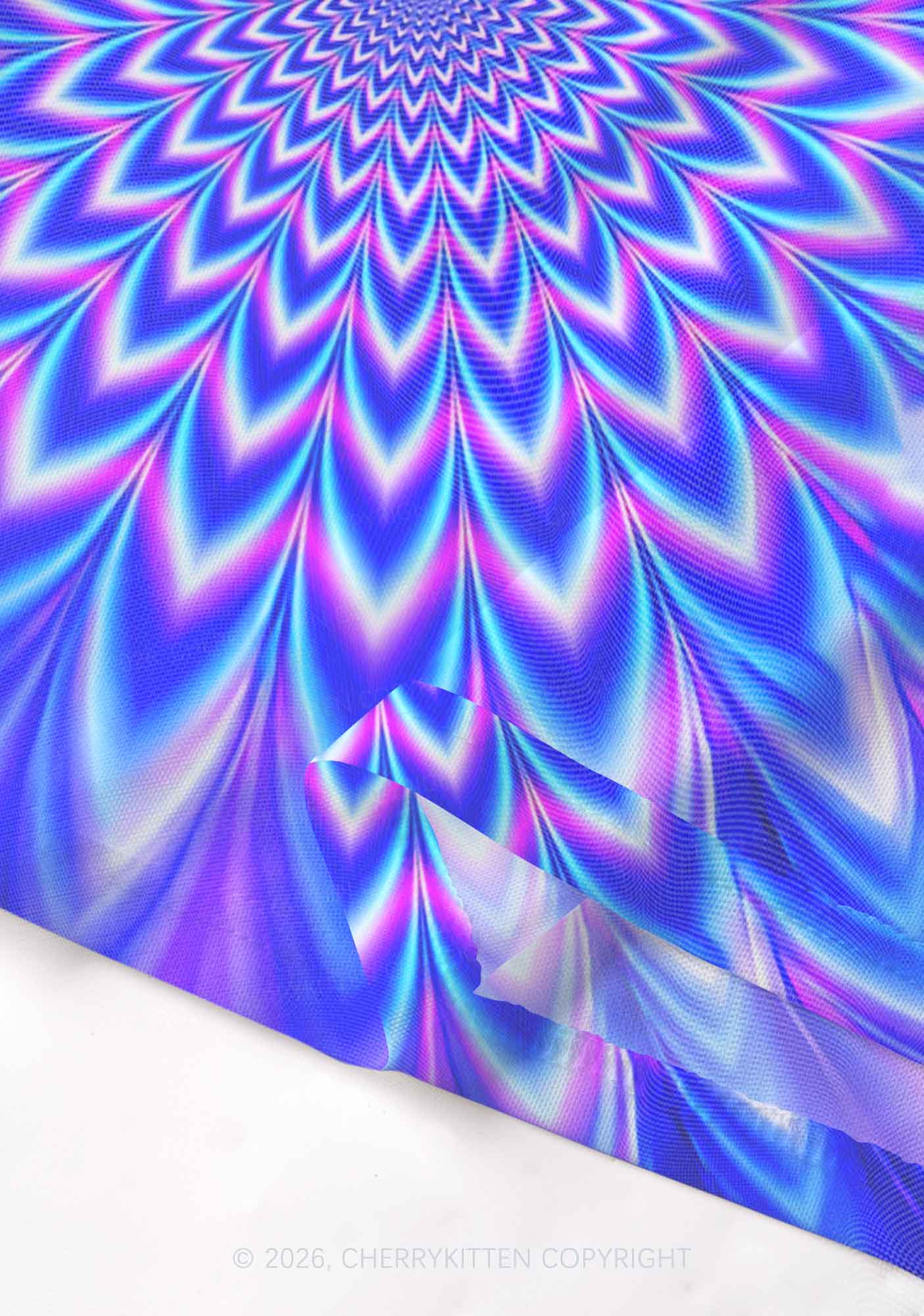 Blue Vortex Optical Illusion Y2K Mesh Crop Top Cherrykitten