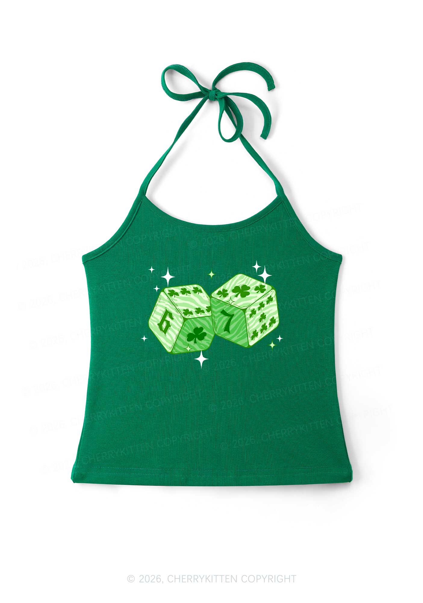 Green Clover Dice St Patricks Y2K Halter Neck Cami Cherrykitten