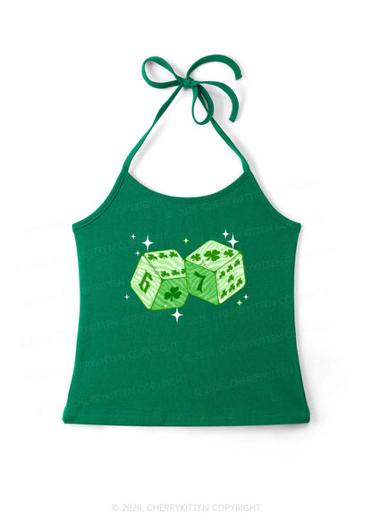 Green Clover Dice St Patricks Y2K Halter Neck Cami Cherrykitten