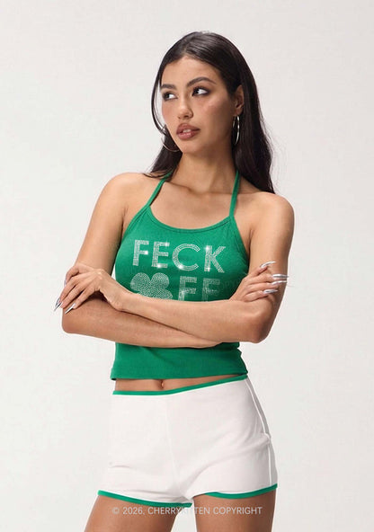 Rhinestone Feck Off St Patricks Y2K Halter Neck Cami Cherrykitten