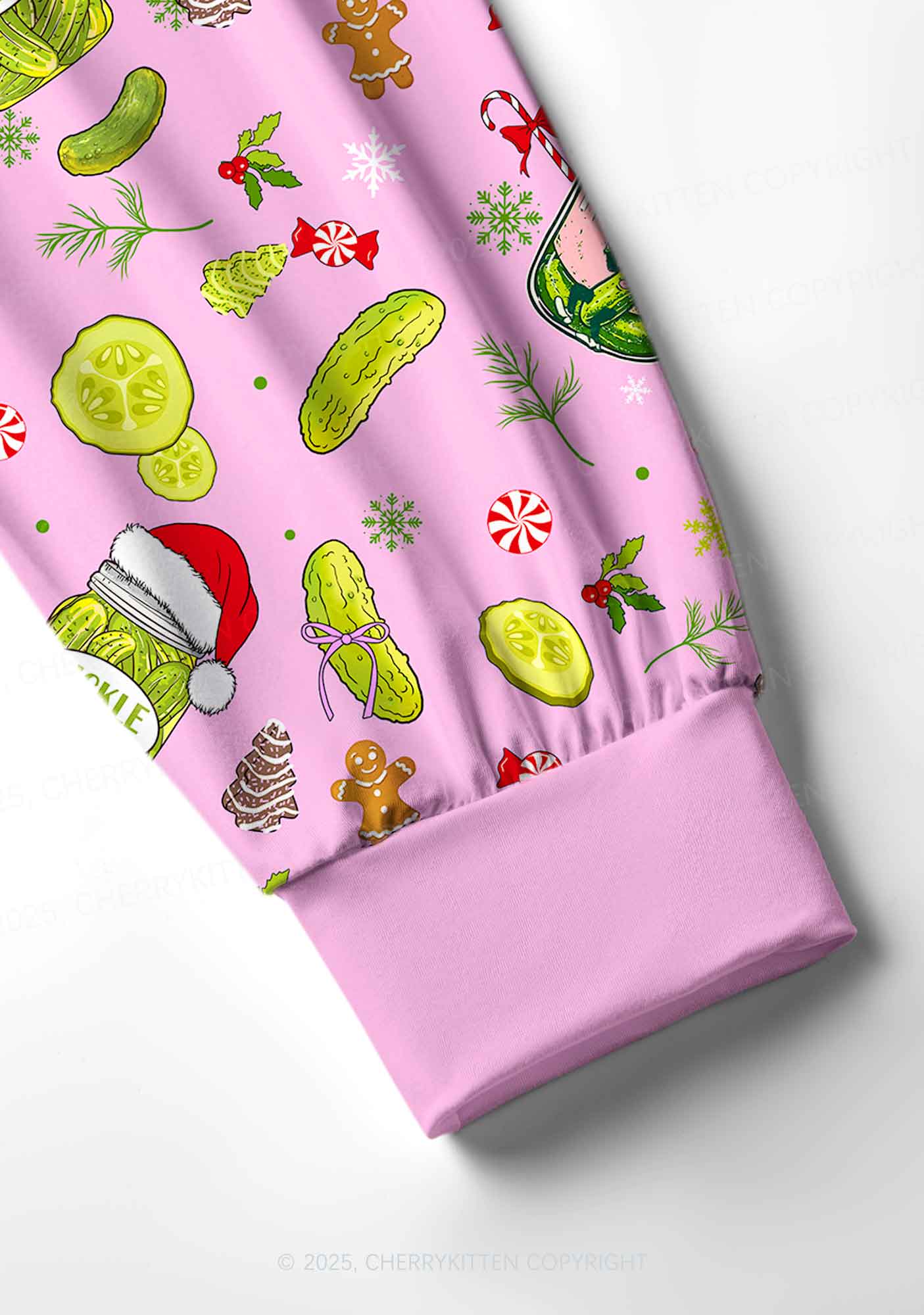 Christmas Santa Hat Pickle Y2K Print Long Sleeve Pajama Set Cherrykitten