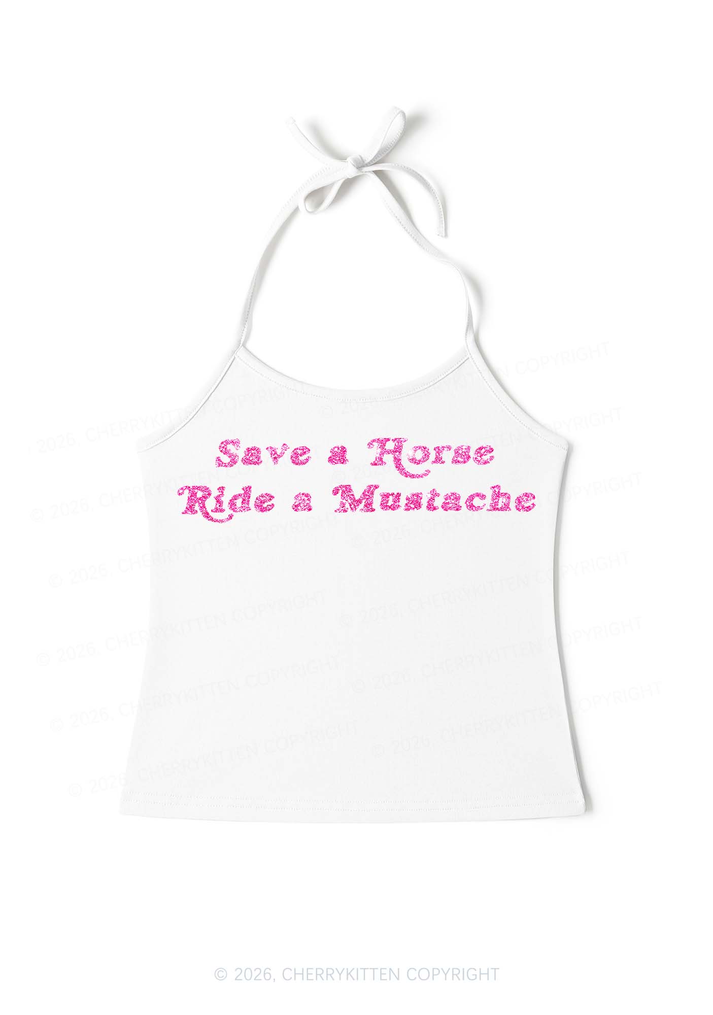 Glitter Ride A Mustache Y2K Halter Neck Cami Cherrykitten