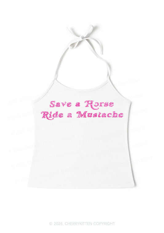 Glitter Ride A Mustache Y2K Halter Neck Cami Cherrykitten
