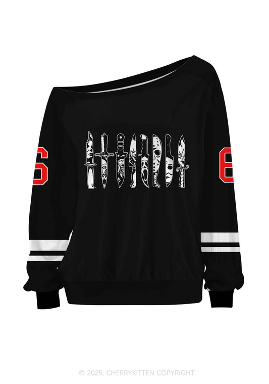 Custom Halloween Ghost Knife Y2K Off Shoulder Long Sleeve Sport Jersey Shirts Cherrykitten