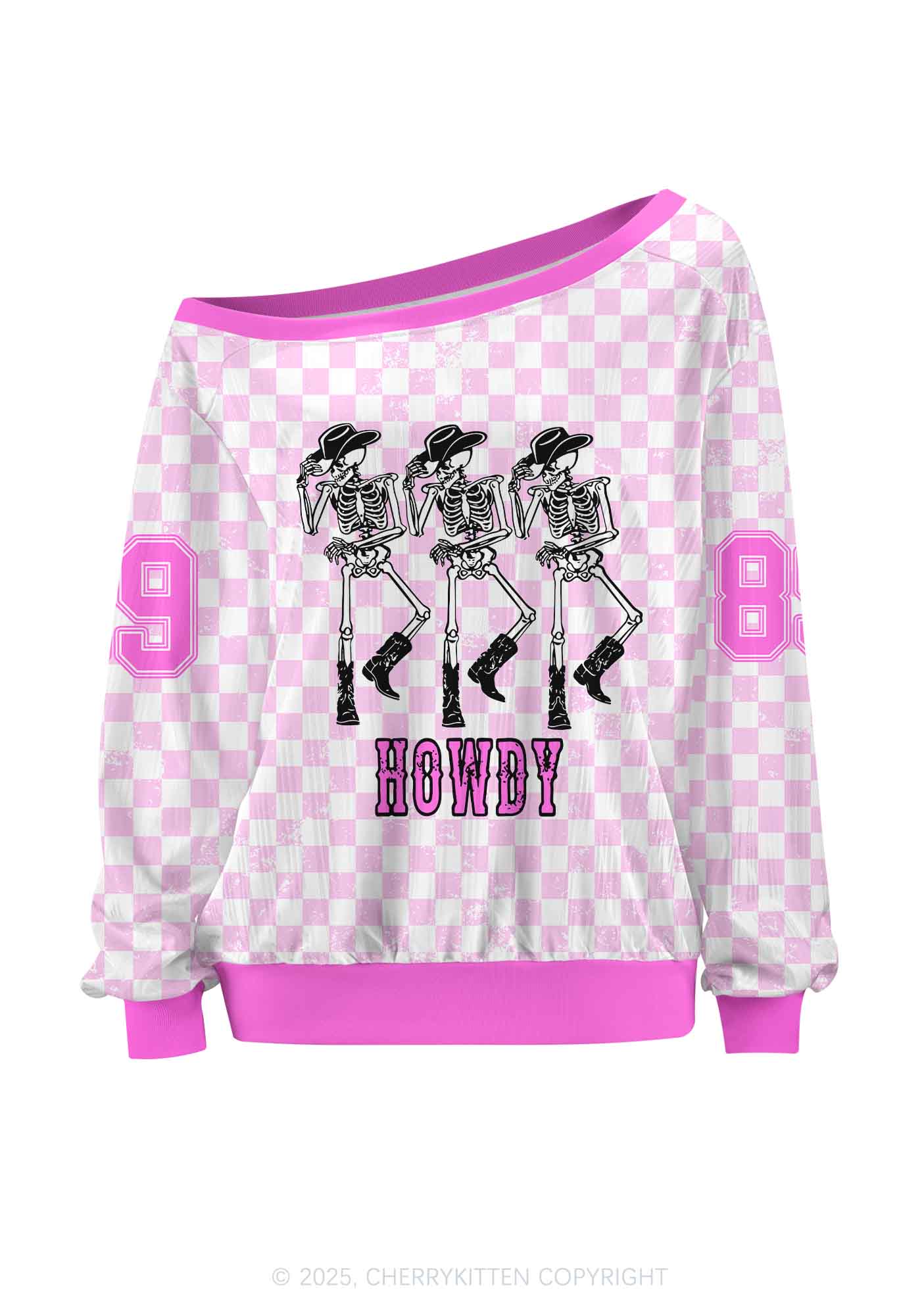 Custom Halloween Howdy Dancing Skeletons Y2K Off Shoulder Long Sleeve Sport Jersey Shirts Cherrykitten