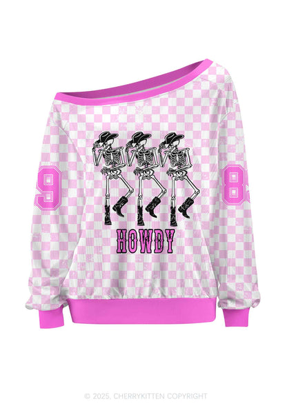 Custom Halloween Howdy Dancing Skeletons Y2K Off Shoulder Long Sleeve Sport Jersey Shirts Cherrykitten