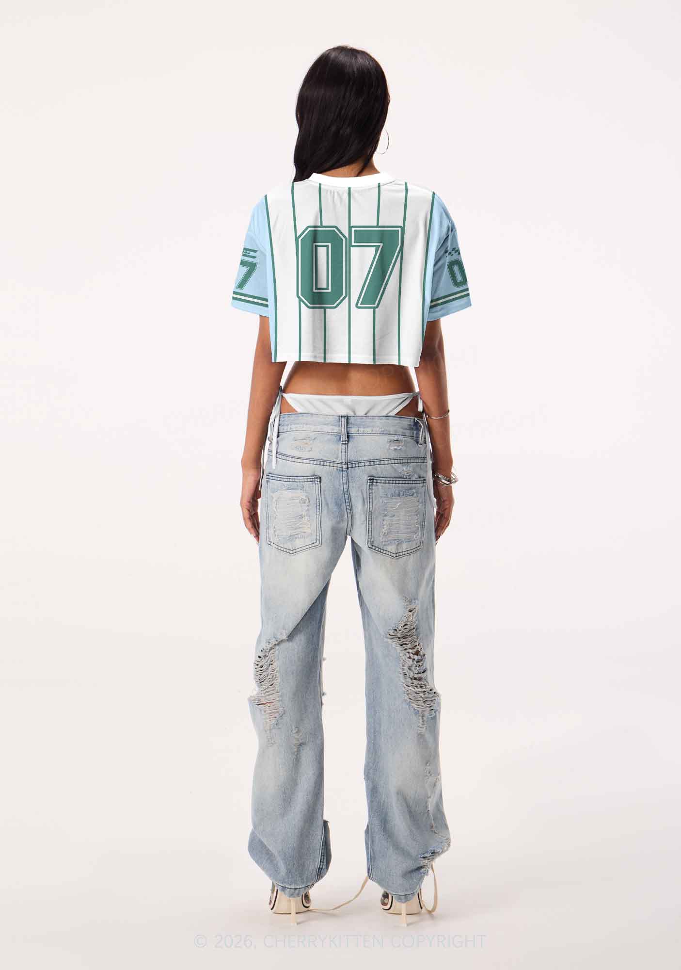 Green Stripes Bisexual Mess Pride Y2K Crop Sport Jersey Shirts Cherrykitten