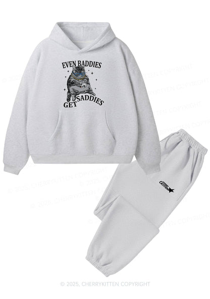 Even Baddies Get Saddies Y2K Fleece Hoodie Set Cherrykitten