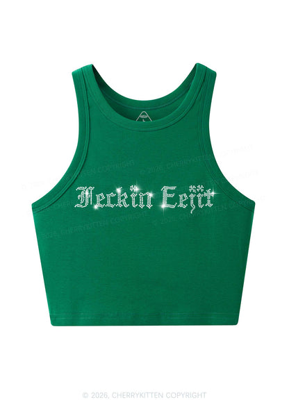 Rhinestone Feckin Eejit St Patricks Y2K Crop Tank Top Cherrykitten