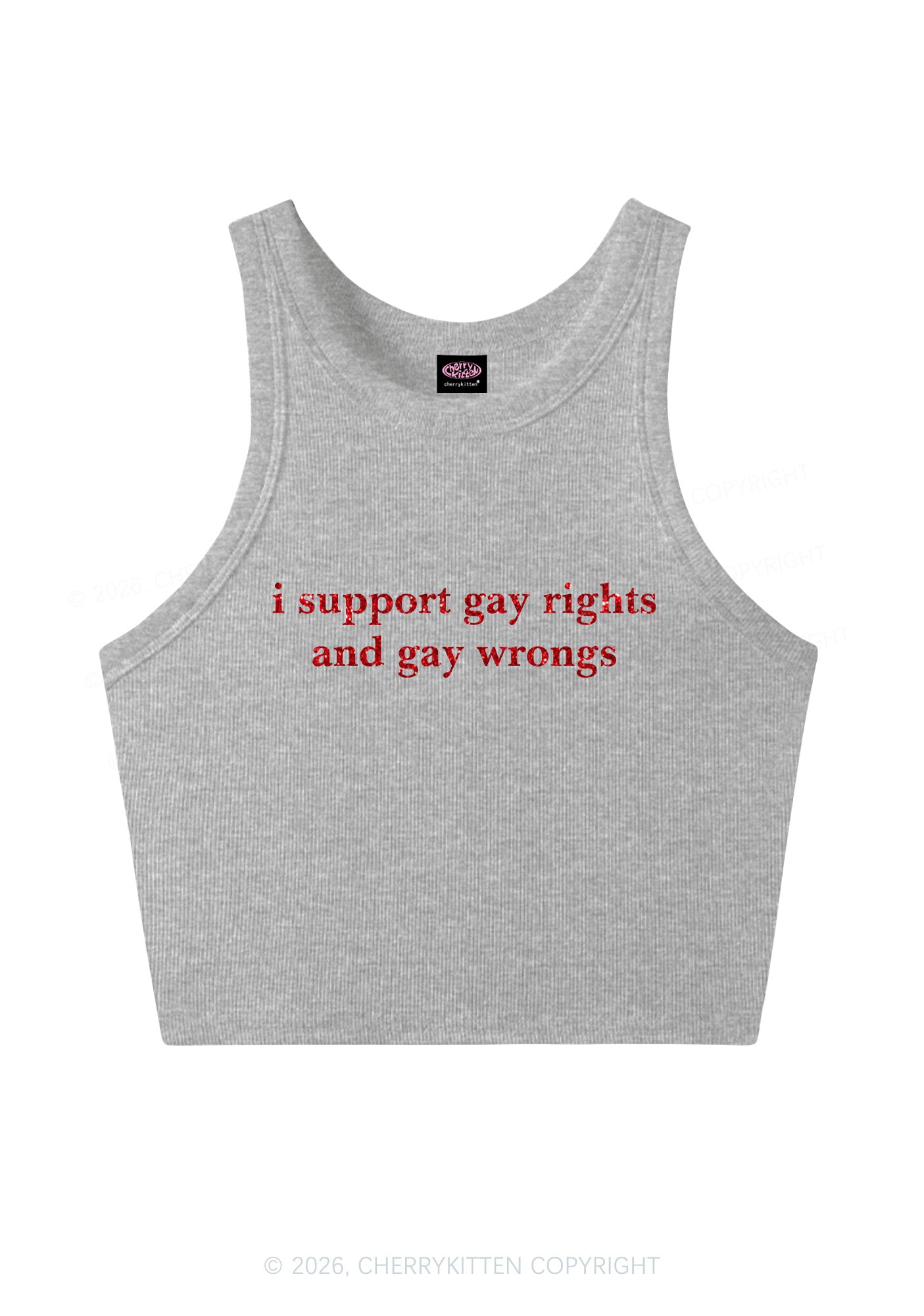 Glitter I Support Gay Rights Pride Y2K Crop Tank Top Cherrykitten
