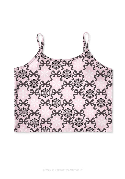 Christmas Bow Skull Snowflakes Y2K Print Cami Crop Top Cherrykitten