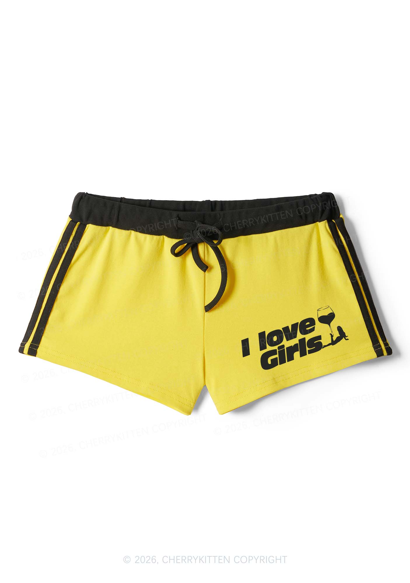 I Love Girls Wine Glass Pride Y2K Drawstring Mini Shorts Cherrykitten