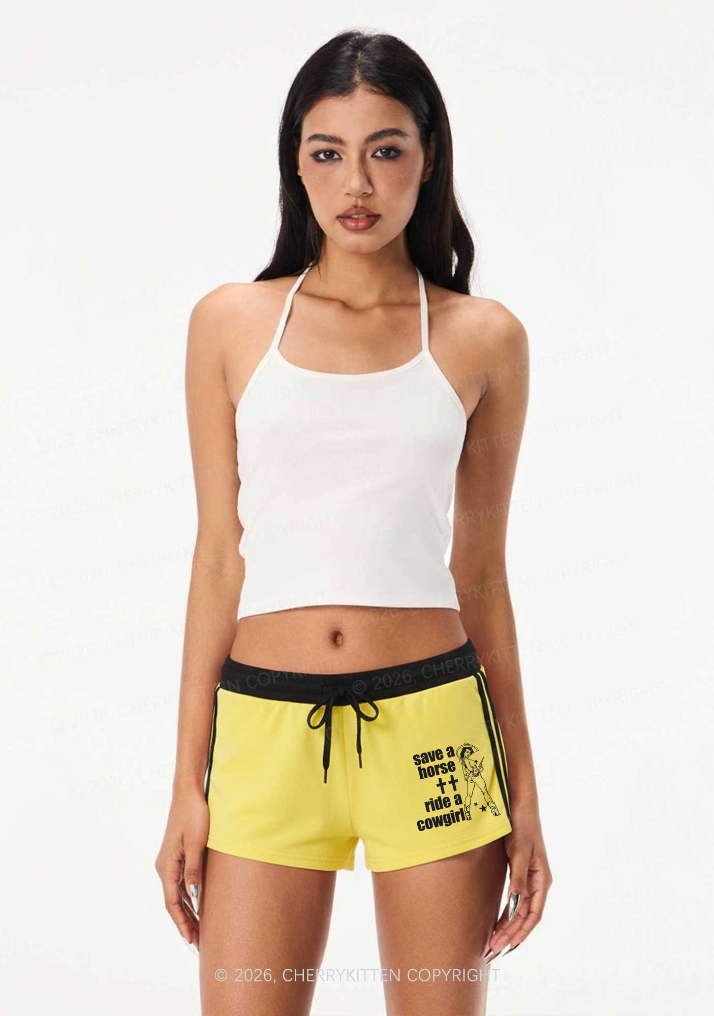 Save Horse Ride Cowgirl Pride Y2K Drawstring Mini Shorts Cherrykitten