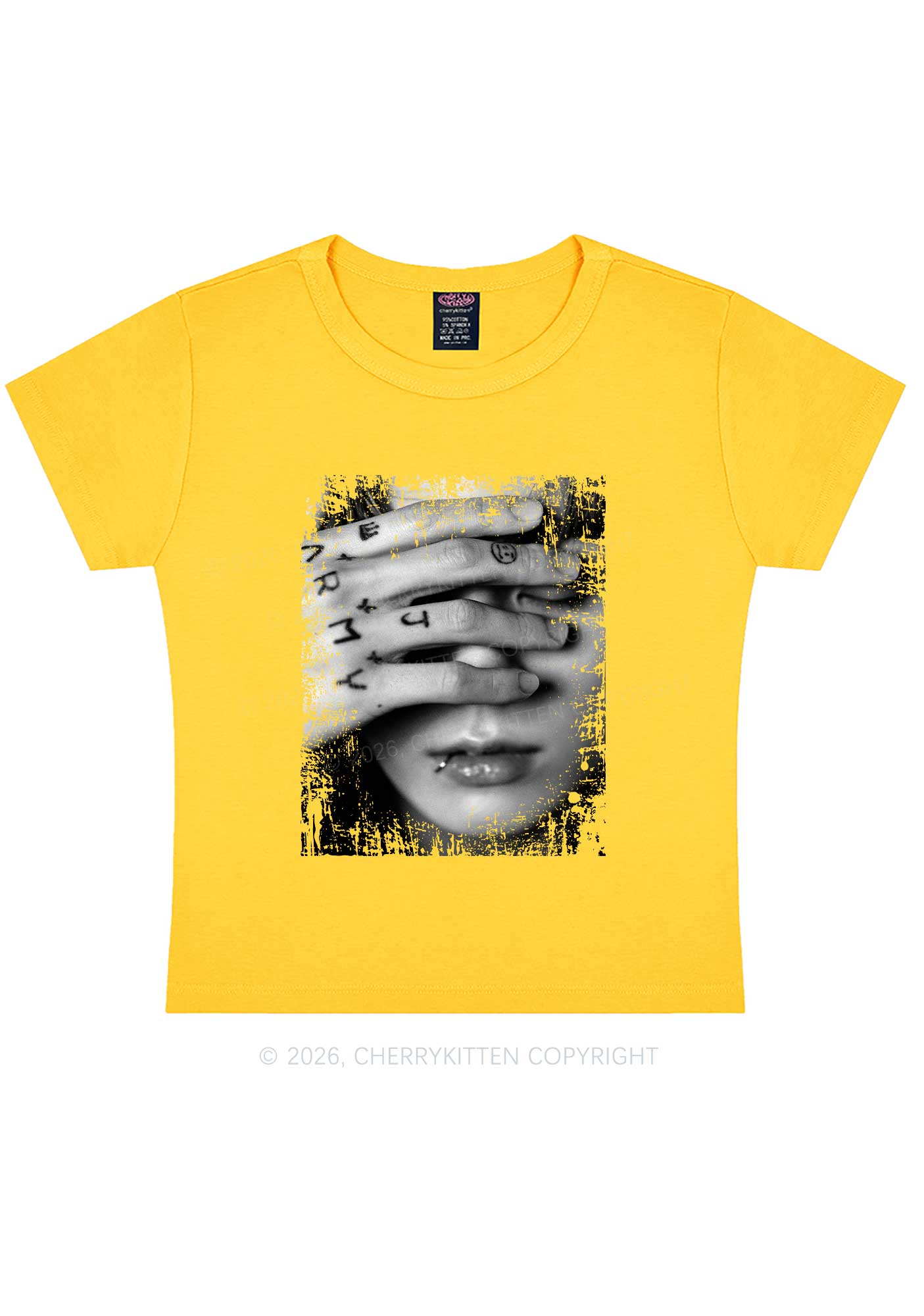 Tattoo Hand Portrait Kpop Y2K Baby Tee Cherrykitten