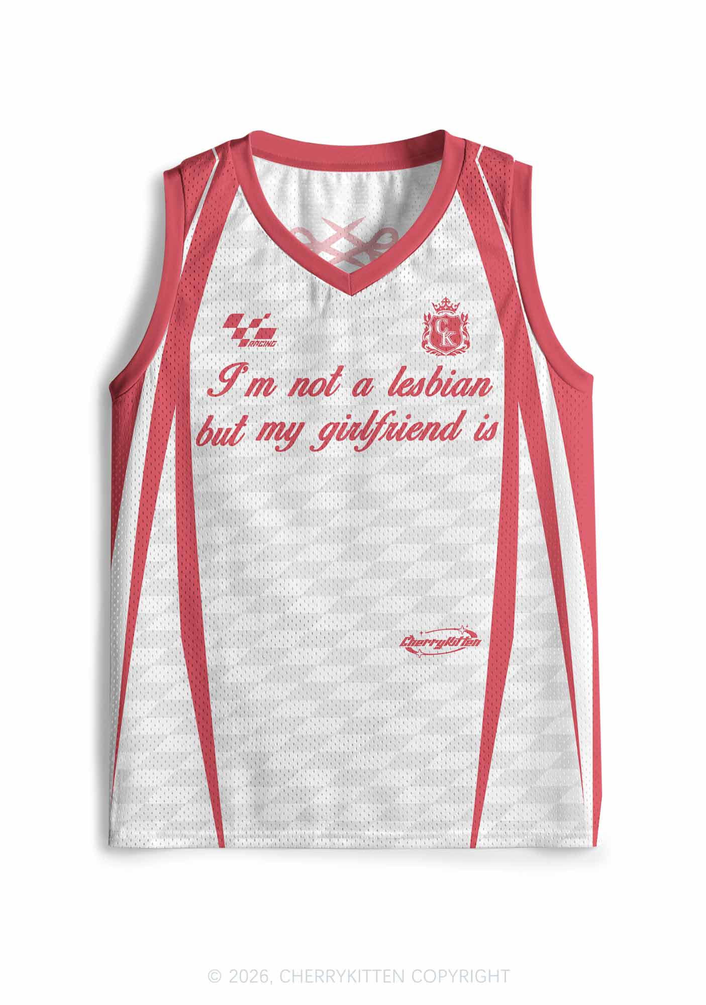 Im Not A Lesbian But My GF Is Pride Y2K Sport Jersey Tank Cherrykitten