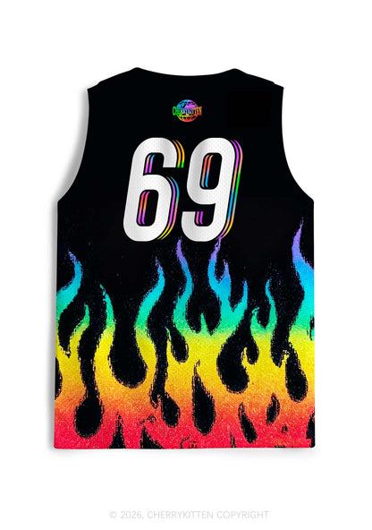 Gay Thoughts Rainbow Flame Pride Y2K Sport Jersey Tank Cherrykitten