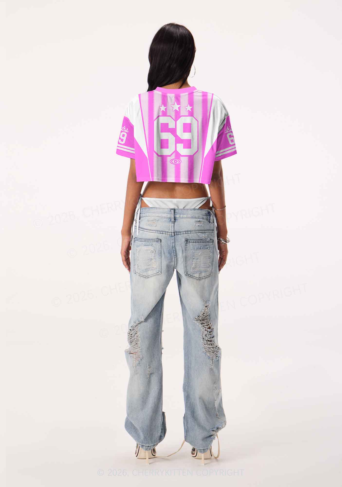 Pink Kxxamine Stars Y2K Crop Sport Jersey Shirts Cherrykitten