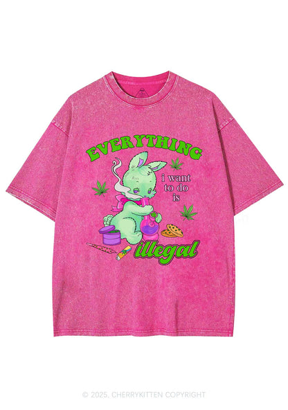 Everything Is Illegal Bunny Y2K Shirts Washed Tee Cherrykitten