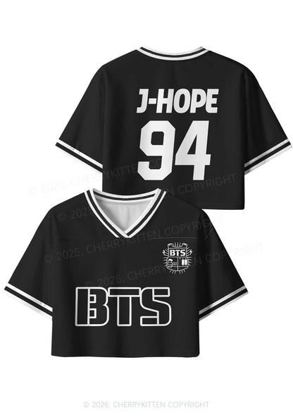 Black Kpop Boys Number Y2K Crop Sport Jersey Shirts Cherrykitten