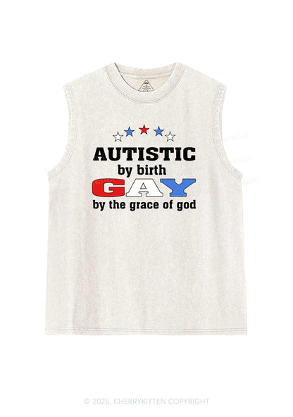 Autistic By Birth Gay Pride Y2K Washed Muscle Tank Cherrykitten