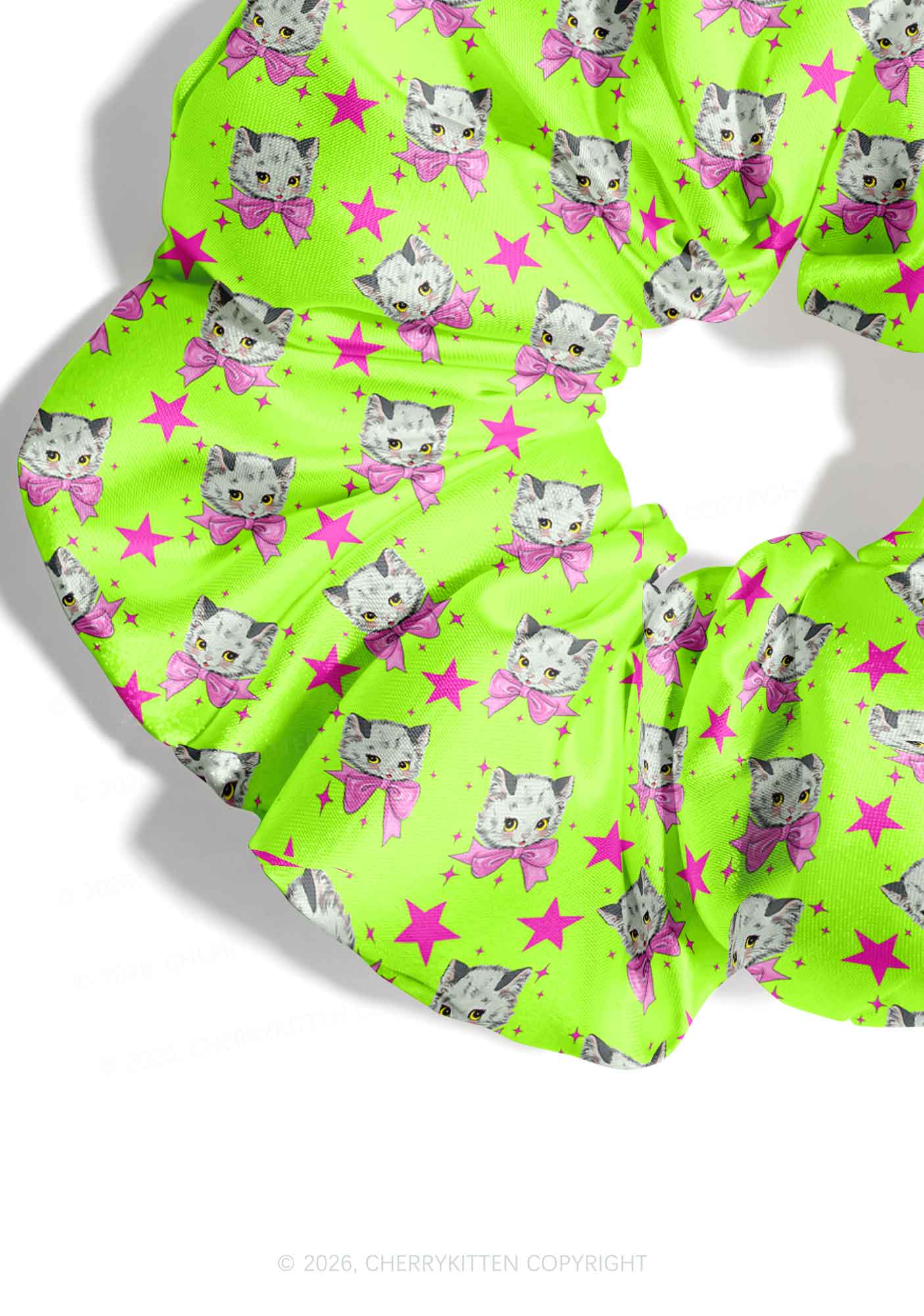 Pink Bow Cats Star Y2K Hair Scrunchie Cherrykitten