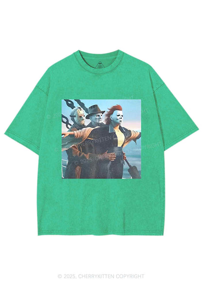 Halloween Horror Characters Y2K Washed Tee Cherrykitten