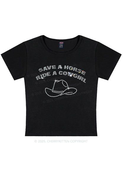 Rhinestone Save Horse Ride Cowgirl Y2K Baby Tee Cherrykitten