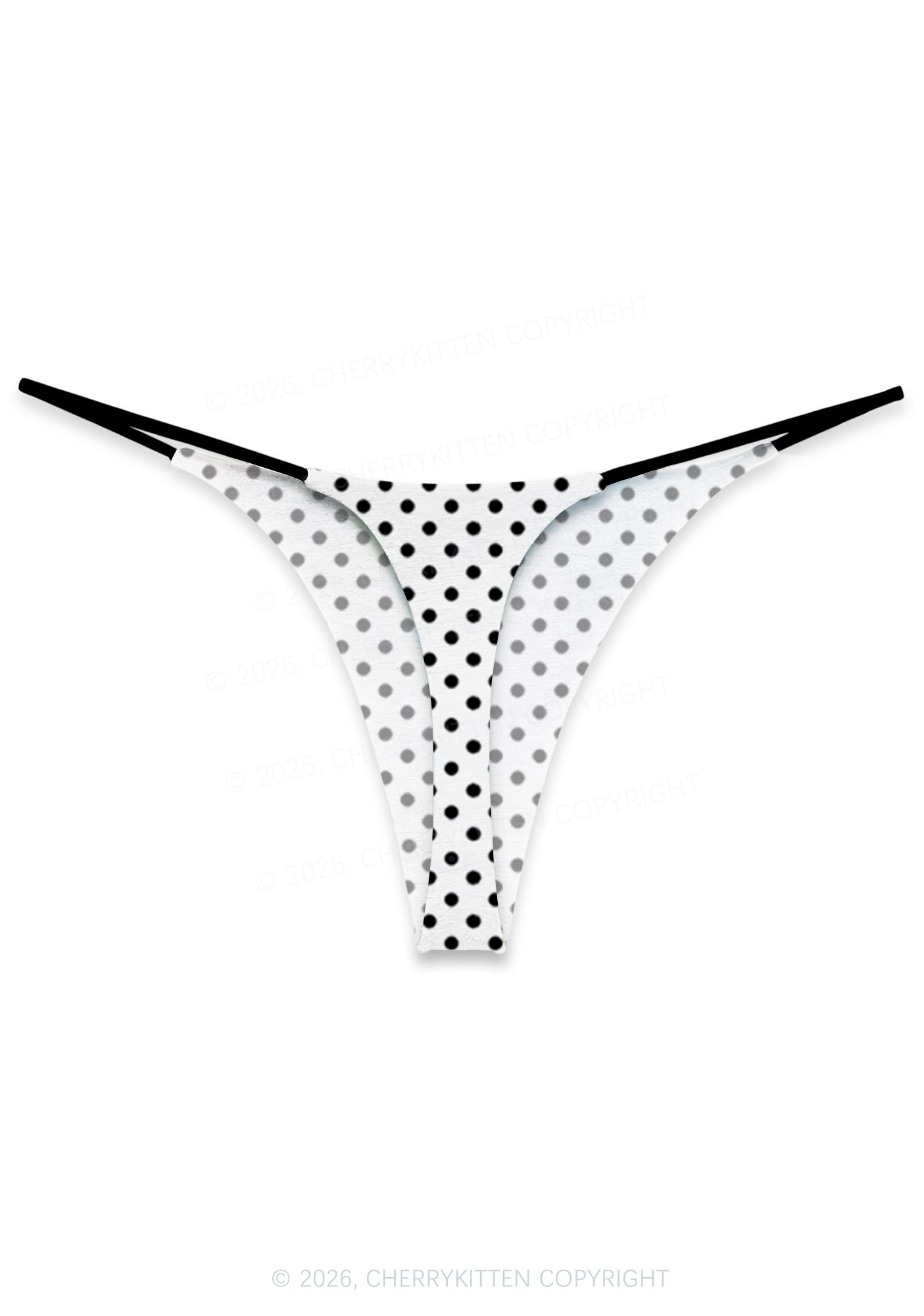 Black Dots On White Y2K Print Bikini String Thong Cherrykitten