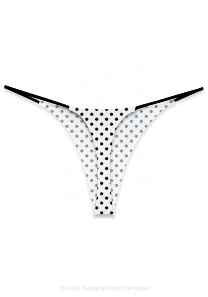 Black Dots On White Y2K Print Bikini String Thong Cherrykitten