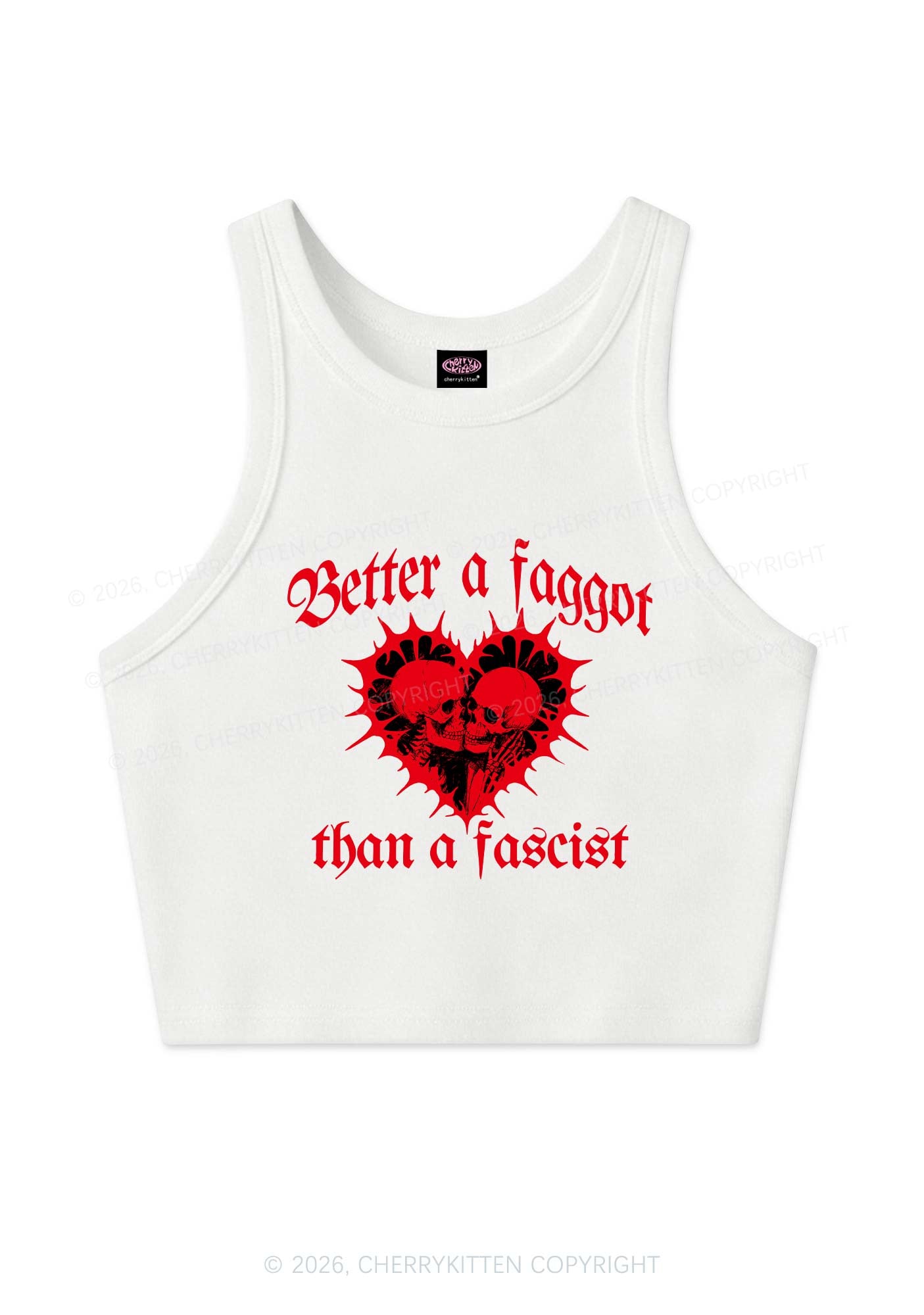 Better Faggot Than Fascist Pride Y2K Crop Tank Top Cherrykitten