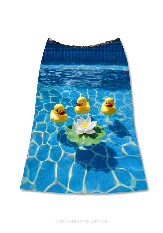 Three Ducks And Lily Y2K Print Midi Skirt Cherrykitten