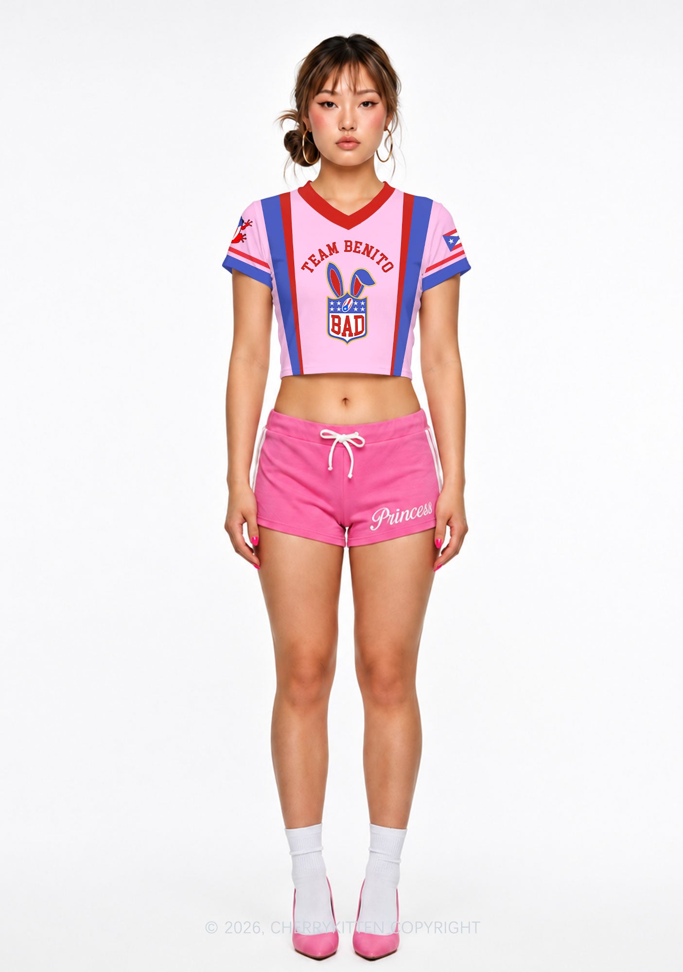 Pink Football Bunny Y2K Crop Football Jersey Shirts Cherrykitten