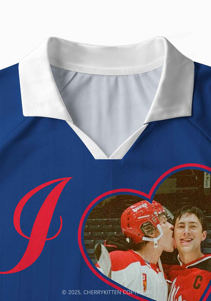 Blue I Love Hockey HR Y2K Long Sleeve Sport Jersey Shirts Cherrykitten