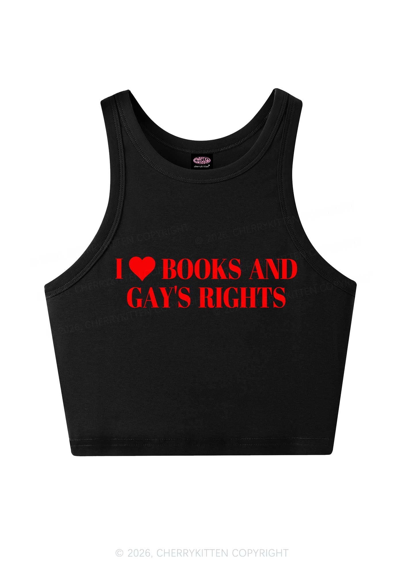 I Love Books And Gay Rights Pride Y2K Crop Tank Top Cherrykitten
