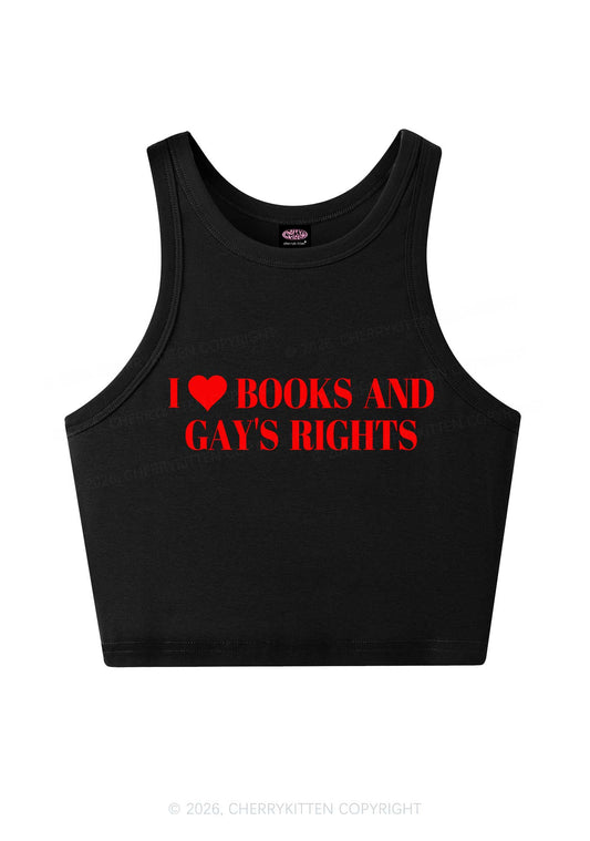 I Love Books And Gay Rights Pride Y2K Crop Tank Top Cherrykitten