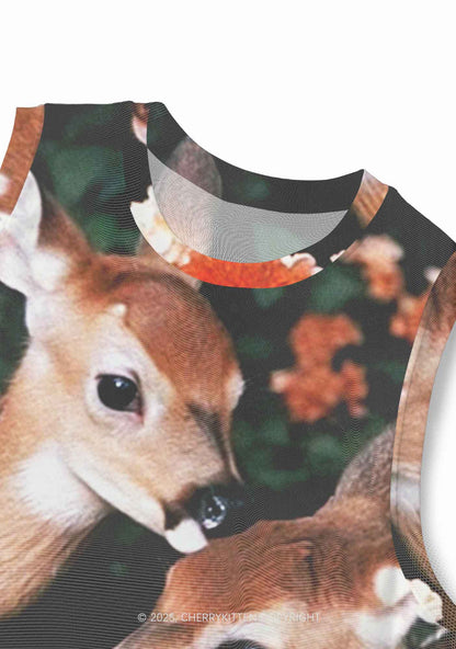 Deer Flowers Y2K Mesh Muscle Tank Cherrykitten