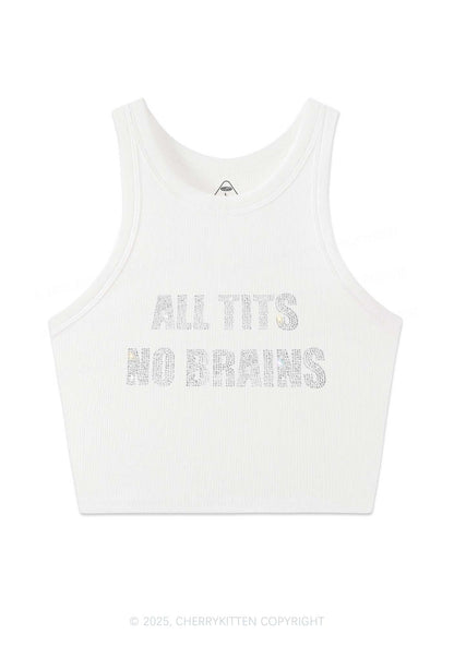 Rhinestone All Txts No Brains Y2K Crop Tank Top Cherrykitten