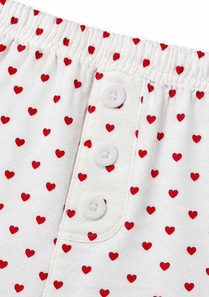Red Heart On White Y2K Cami Shorts Pajama Set Cherrykitten