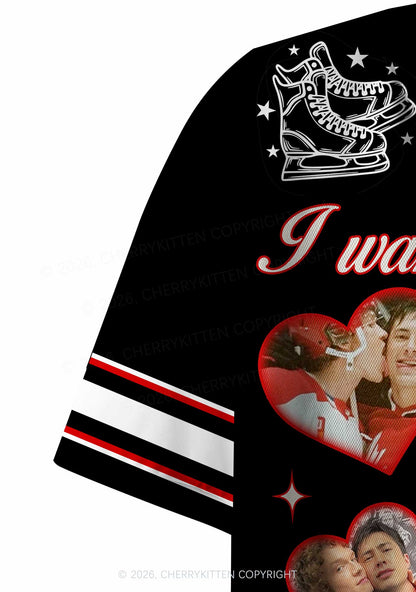 Black I Want Two Boyfriends HR Y2K Crop Sport Jersey Shirts Cherrykitten