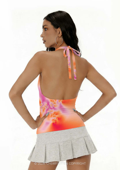 Lesbian Thermal Pride Y2K Print Halter Deep V Neck Cami Cherrykitten