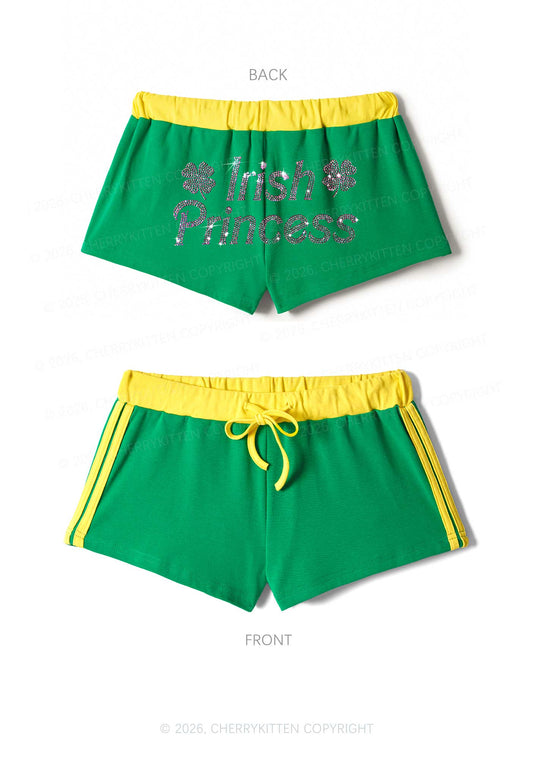 Rhinestone Irish Princess St Patricks Y2K Drawstring Mini Shorts Cherrykitten