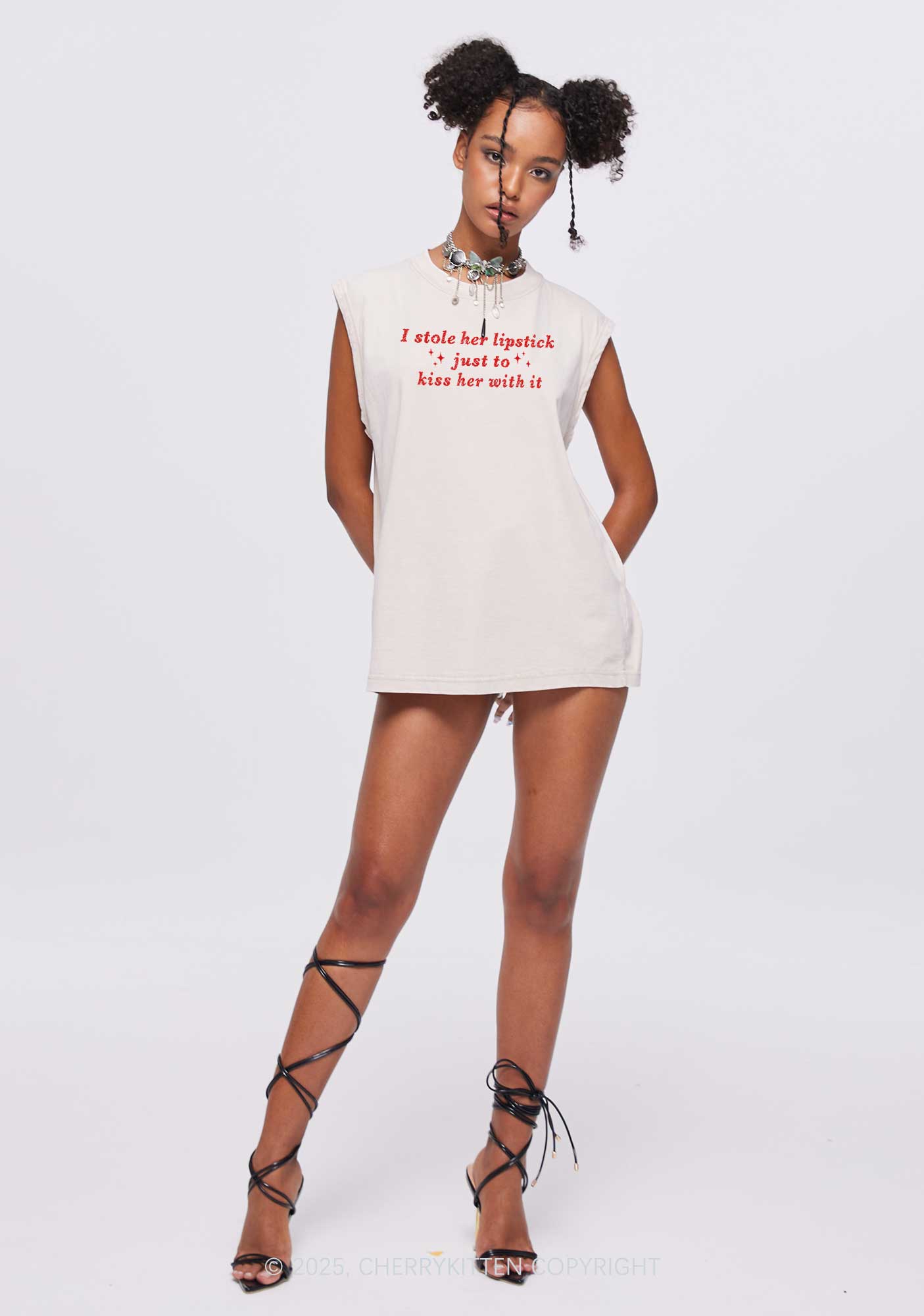 I Stole Her Lipstick Pride Y2K Washed Muscle Tank Cherrykitten