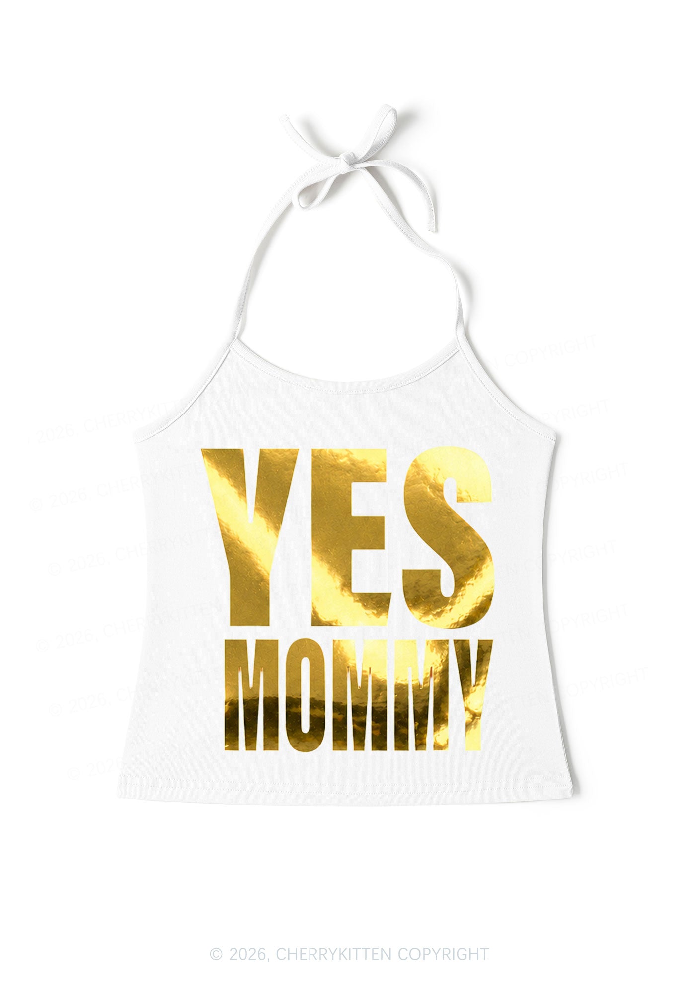 Yes Mommy Silver Foil Printed Y2K Halter Neck Cami Cherrykitten
