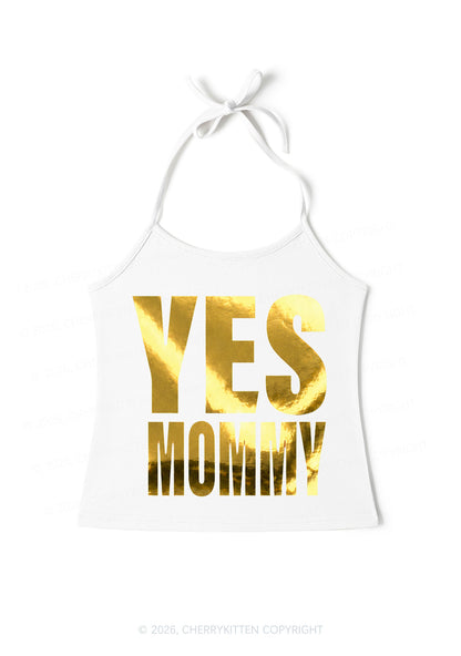 Yes Mommy Silver Foil Printed Y2K Halter Neck Cami Cherrykitten
